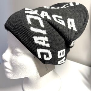 BALENCIAGA Jacquard Logo Beanie Black & White